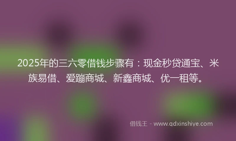 2025年的三六零借钱步骤有：现金秒贷通宝、米族易借、爱蹦商城、新鑫商城、优一租等。