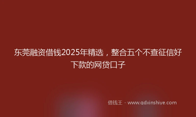 东莞融资借钱2025年精选,整合五个不查征信好下款的网贷口子