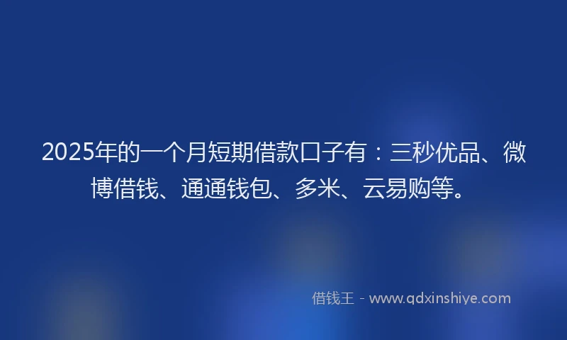 2025年的一个月短期借款口子有：三秒优品、微博借钱、通通钱包、多米、云易购等。