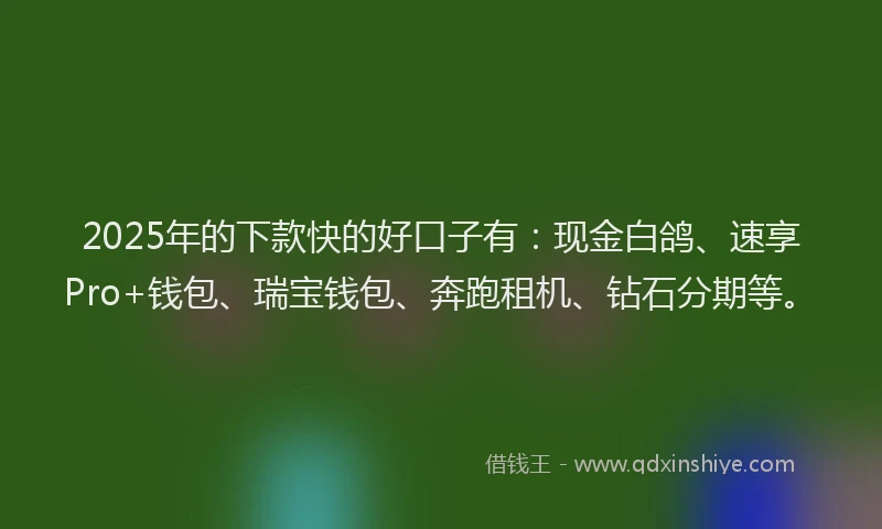 2025年的下款快的好口子有：现金白鸽、速享Pro+钱包、瑞宝钱包、奔跑租机、钻石分期等。
