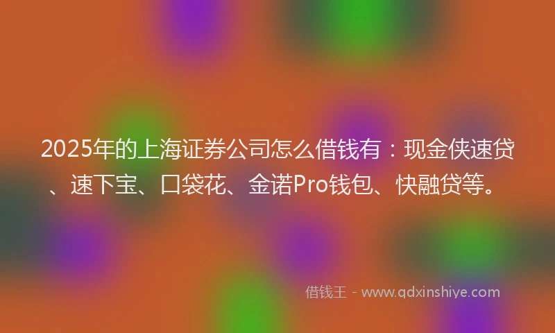 2025年的上海证券公司怎么借钱有：现金侠速贷、速下宝、口袋花、金诺Pro钱包、快融贷等。