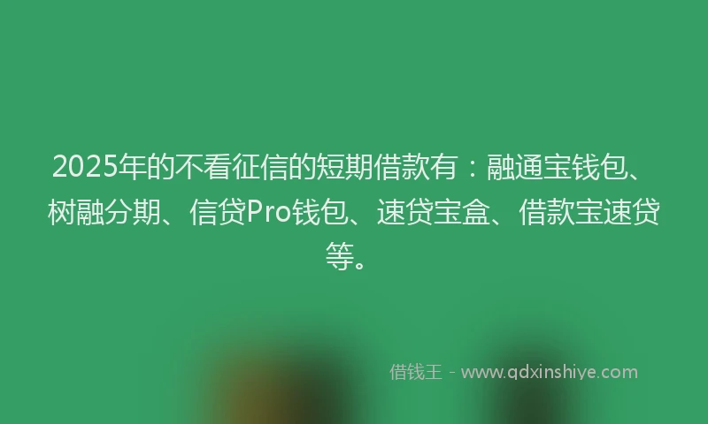2025年的不看征信的短期借款有：融通宝钱包、树融分期、信贷Pro钱包、速贷宝盒、借款宝速贷等。