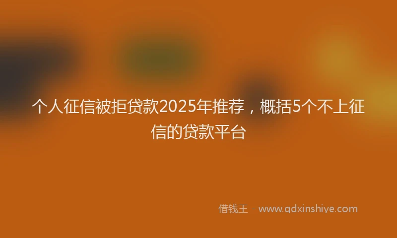 个人征信被拒贷款2025年推荐，概括5个不上征信的贷款平台