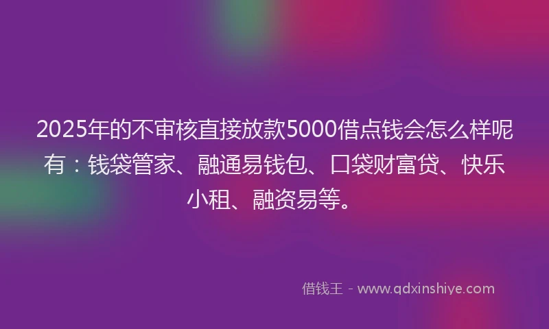 2025年的不审核直接放款5000借点钱会怎么样呢有：钱袋管家、融通易钱包、口袋财富贷、快乐小租、融资易等。