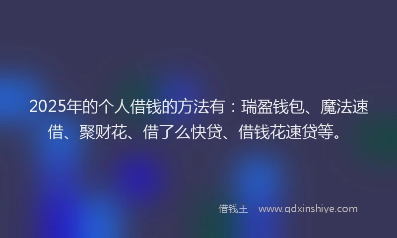 2025年的个人借钱的方法有：瑞盈钱包、魔法速借、聚财花、借了么快贷、借钱花速贷等。