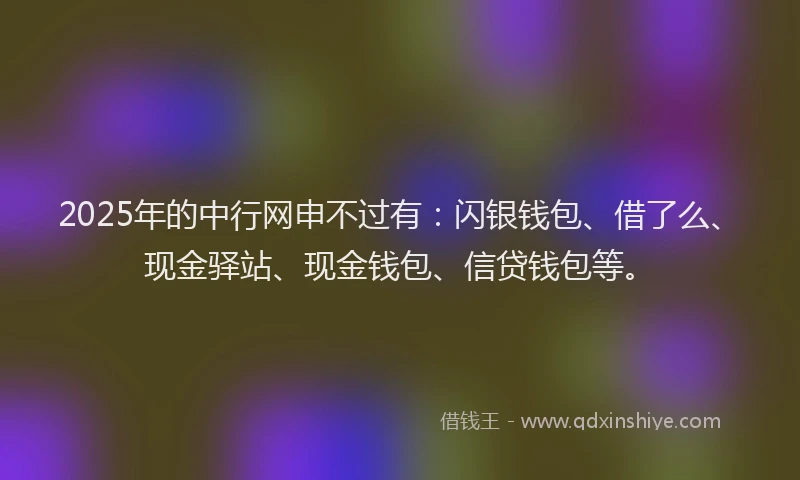 2025年的中行网申不过有：闪银钱包、借了么、现金驿站、现金钱包、信贷钱包等。
