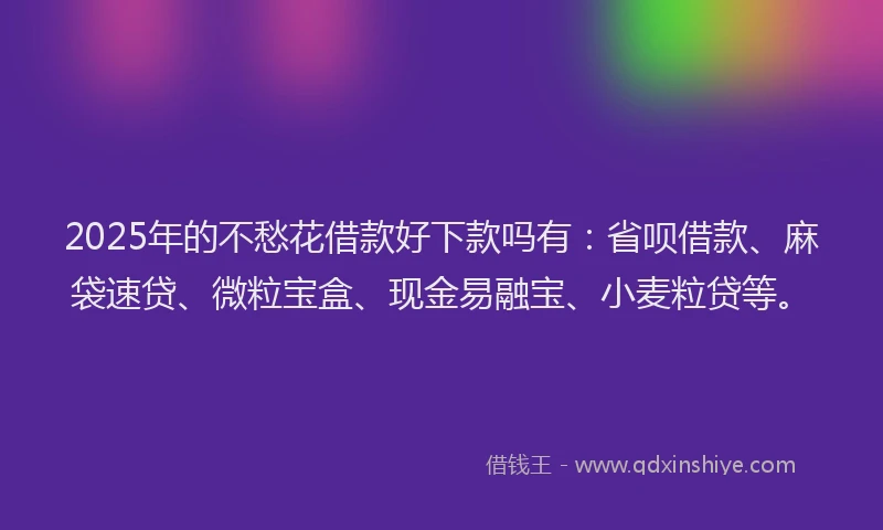 2025年的不愁花借款好下款吗有：省呗借款、麻袋速贷、微粒宝盒、现金易融宝、小麦粒贷等。
