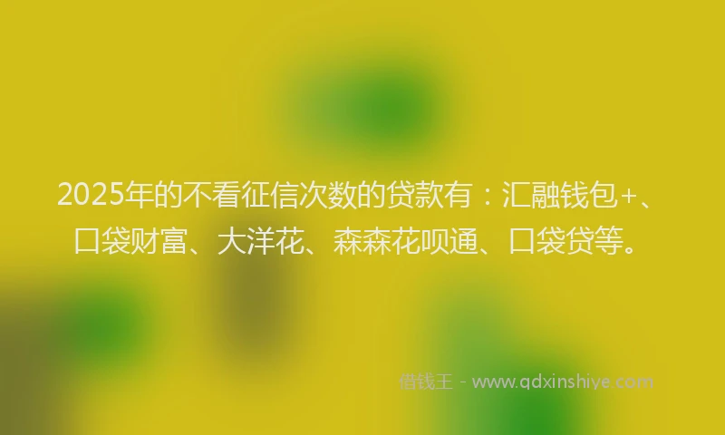 2025年的不看征信次数的贷款有：汇融钱包+、口袋财富、大洋花、森森花呗通、口袋贷等。