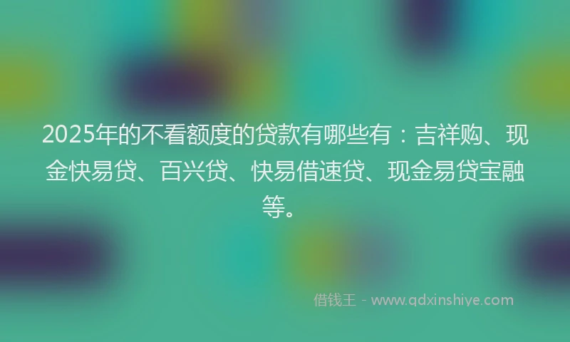 2025年的不看额度的贷款有哪些有：吉祥购、现金快易贷、百兴贷、快易借速贷、现金易贷宝融等。