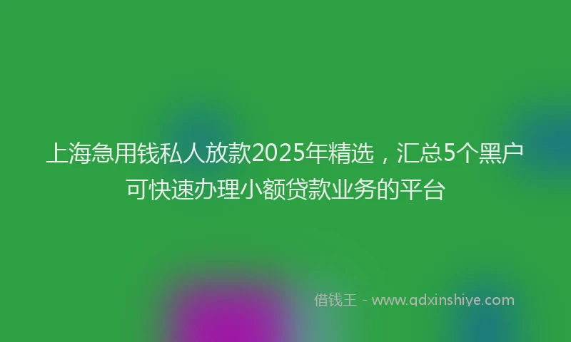 上海急用钱私人放款2025年精选，汇总5个黑户可快速办理小额贷款业务的平台