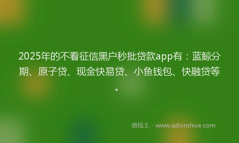 2025年的不看征信黑户秒批贷款app有：蓝鲸分期、原子贷、现金快易贷、小鱼钱包、快融贷等。