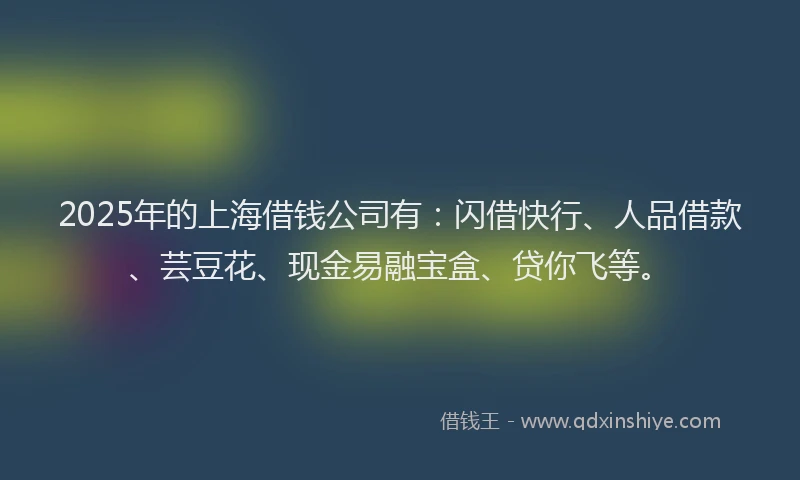 2025年的上海借钱公司有:闪借快行、人品借款、芸豆花、现金易融宝盒、贷你飞等。