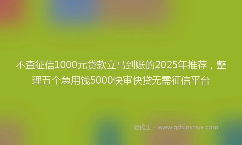 不查征信1000元贷款立马到账的2025年推荐，整理五个急用钱5000快审快贷无需征信平台