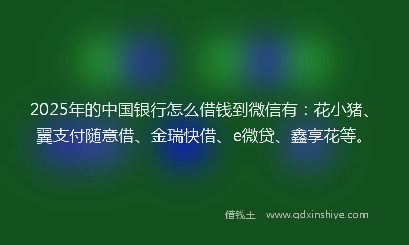 2025年的中国银行怎么借钱到微信有:花小猪、翼支付随意借、金瑞快借、e微贷、鑫享花等。