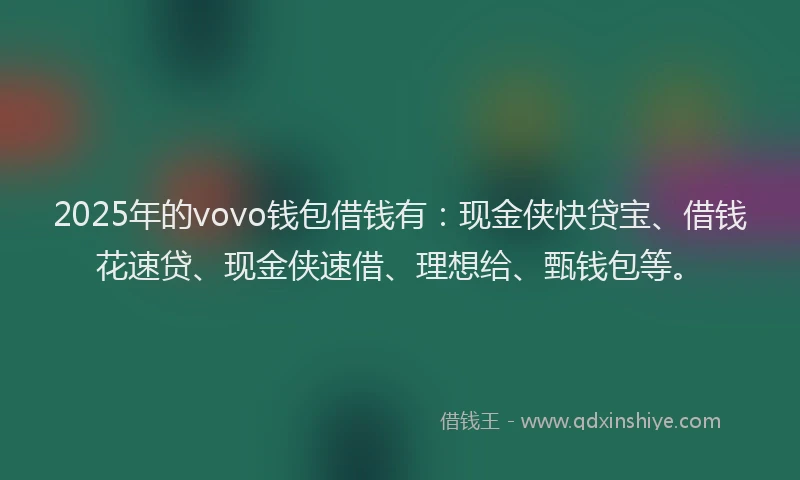 2025年的vovo钱包借钱有：现金侠快贷宝、借钱花速贷、现金侠速借、理想给、甄钱包等。