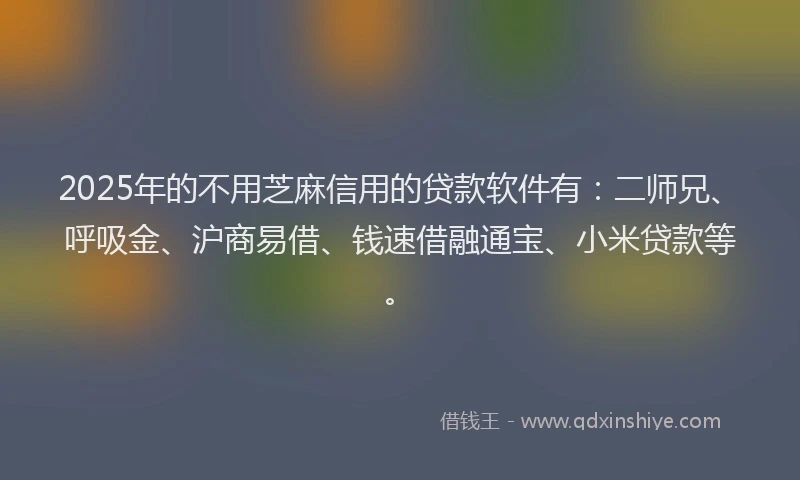 2025年的不用芝麻信用的贷款软件有：二师兄、呼吸金、沪商易借、钱速借融通宝、小米贷款等。