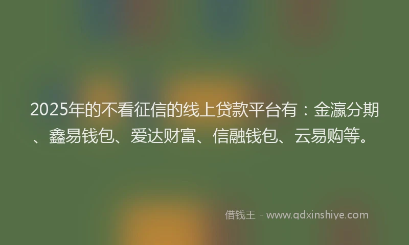 2025年的不看征信的线上贷款平台有：金瀛分期、鑫易钱包、爱达财富、信融钱包、云易购等。