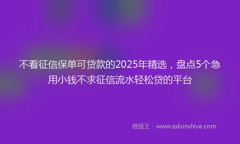 不看征信保单可贷款的2025年精选，盘点5个急用小钱不求征信流水轻松贷的平台