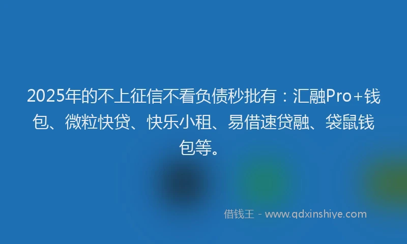 2025年的不上征信不看负债秒批有：汇融Pro+钱包、微粒快贷、快乐小租、易借速贷融、袋鼠钱包等。