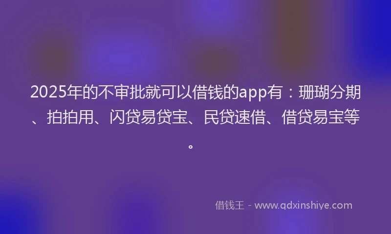 2025年的不审批就可以借钱的app有：珊瑚分期、拍拍用、闪贷易贷宝、民贷速借、借贷易宝等。
