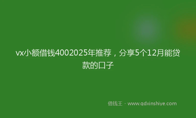 vx小额借钱4002025年推荐，分享5个12月能贷款的口子