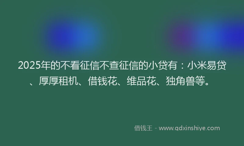 2025年的不看征信不查征信的小贷有：小米易贷、厚厚租机、借钱花、维品花、独角兽等。