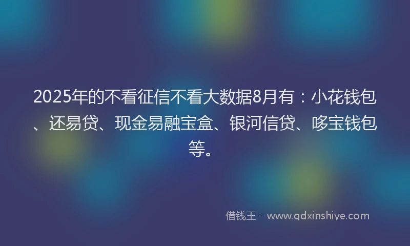 2025年的不看征信不看大数据8月有：小花钱包、还易贷、现金易融宝盒、银河信贷、哆宝钱包等。