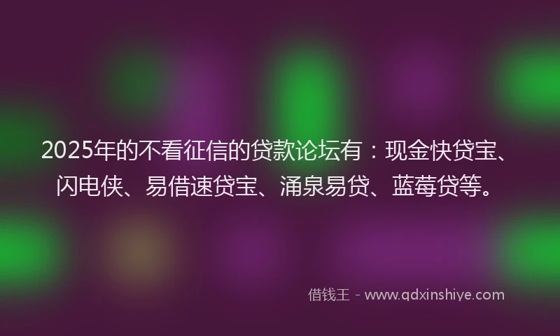 2025年的不看征信的贷款论坛有：现金快贷宝、闪电侠、易借速贷宝、涌泉易贷、蓝莓贷等。