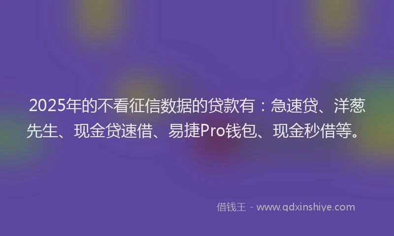 2025年的不看征信数据的贷款有：急速贷、洋葱先生、现金贷速借、易捷Pro钱包、现金秒借等。