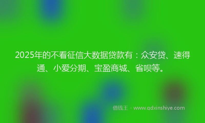 2025年的不看征信大数据贷款有：众安贷、速得通、小爱分期、宝盈商城、省呗等。