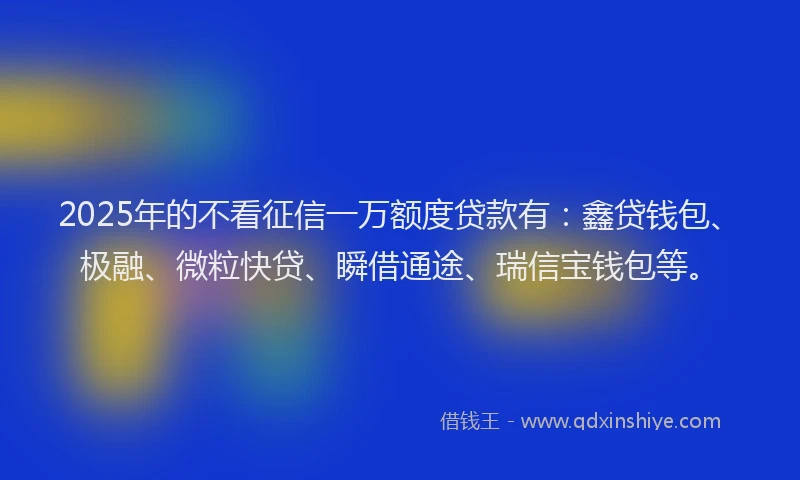 2025年的不看征信一万额度贷款有：鑫贷钱包、极融、微粒快贷、瞬借通途、瑞信宝钱包等。