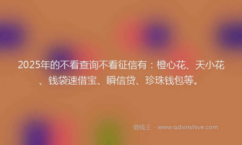 2025年的不看查询不看征信有：橙心花、天小花、钱袋速借宝、瞬信贷、珍珠钱包等。