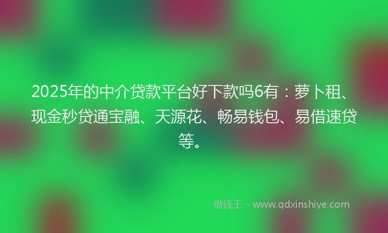 2025年的中介贷款平台好下款吗6有：萝卜租、现金秒贷通宝融、天源花、畅易钱包、易借速贷等。