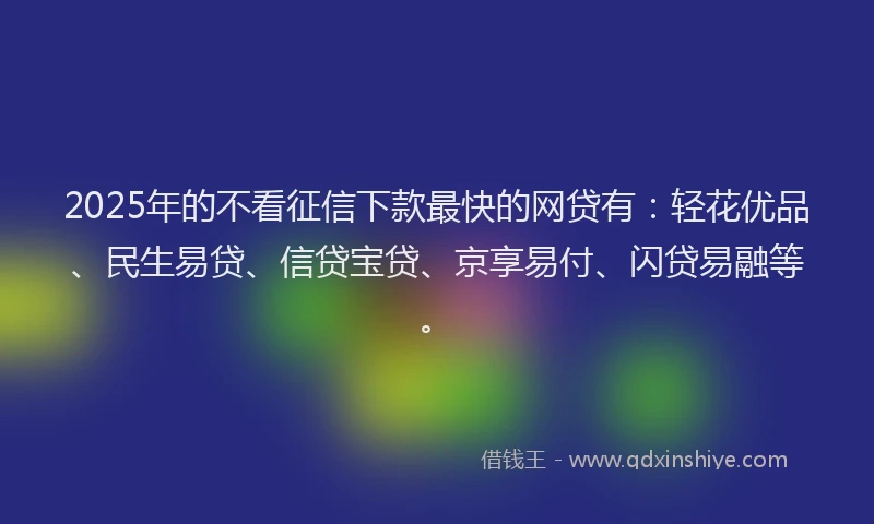 2025年的不看征信下款最快的网贷有：轻花优品、民生易贷、信贷宝贷、京享易付、闪贷易融等。