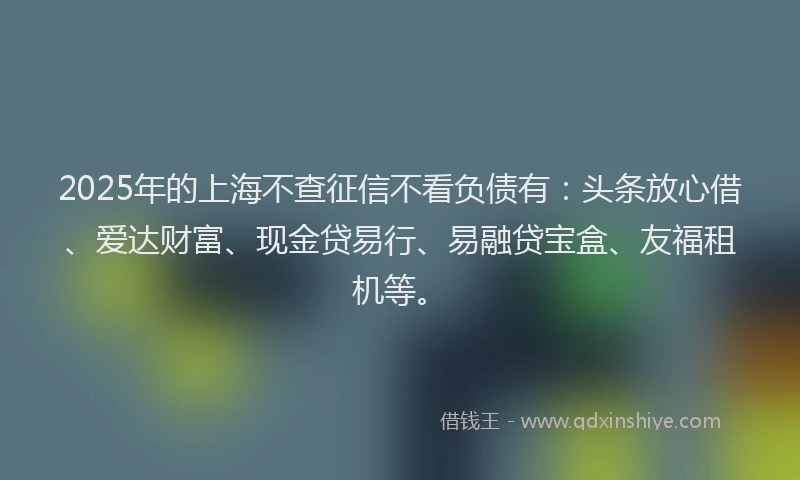 2025年的上海不查征信不看负债有：头条放心借、爱达财富、现金贷易行、易融贷宝盒、友福租机等。