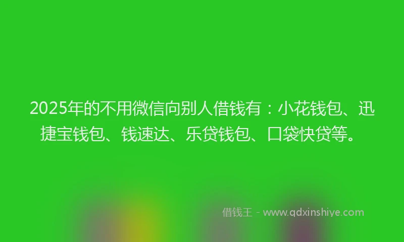 2025年的不用微信向别人借钱有：小花钱包、迅捷宝钱包、钱速达、乐贷钱包、口袋快贷等。