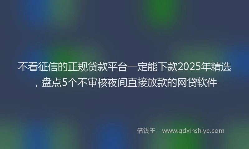不看征信的正规贷款平台一定能下款2025年精选，盘点5个不审核夜间直接放款的网贷软件