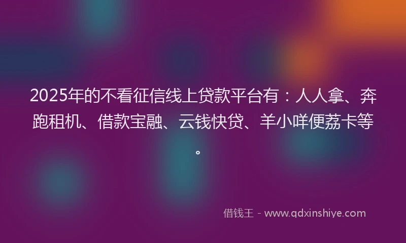 2025年的不看征信线上贷款平台有：人人拿、奔跑租机、借款宝融、云钱快贷、羊小咩便荔卡等。