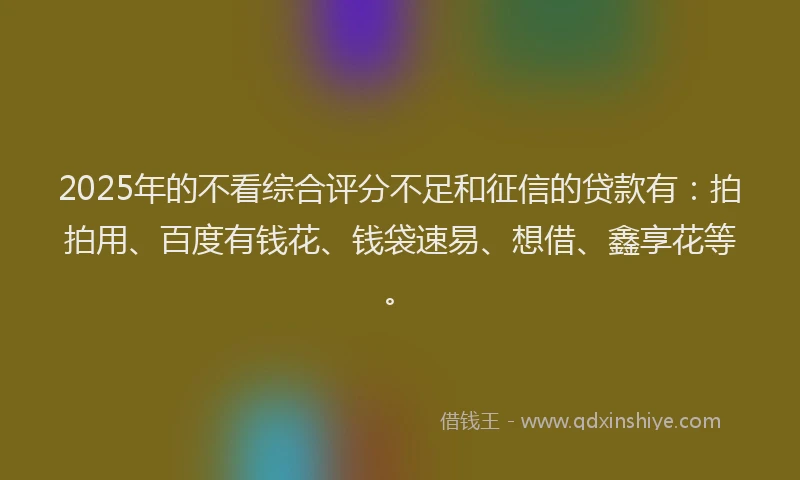2025年的不看综合评分不足和征信的贷款有：拍拍用、百度有钱花、钱袋速易、想借、鑫享花等。