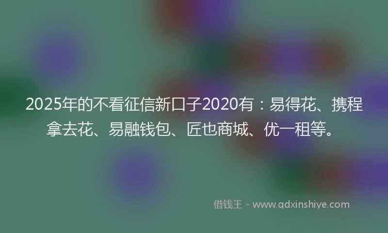 2025年的不看征信新口子2020有：易得花、携程拿去花、易融钱包、匠也商城、优一租等。
