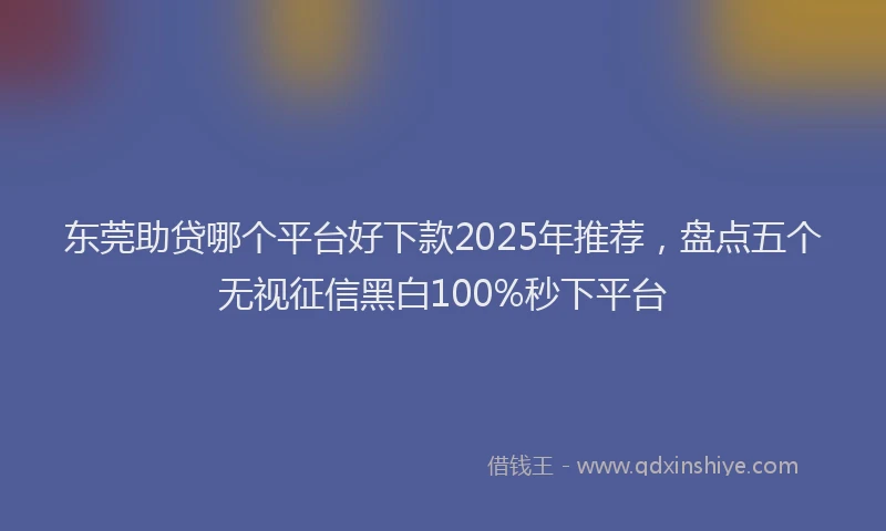 东莞助贷哪个平台好下款2025年推荐，盘点五个无视征信黑白100%秒下平台