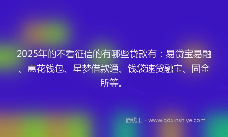 2025年的不看征信的有哪些贷款有：易贷宝易融、惠花钱包、星梦借款通、钱袋速贷融宝、固金所等。