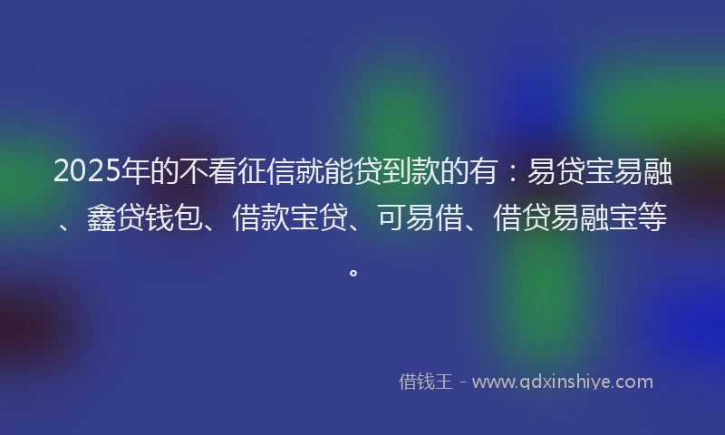 2025年的不看征信就能贷到款的有：易贷宝易融、鑫贷钱包、借款宝贷、可易借、借贷易融宝等。
