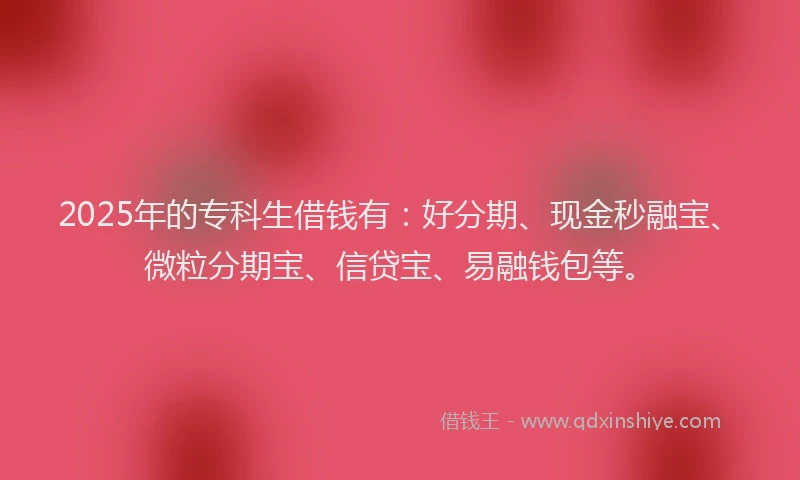2025年的专科生借钱有：好分期、现金秒融宝、微粒分期宝、信贷宝、易融钱包等。