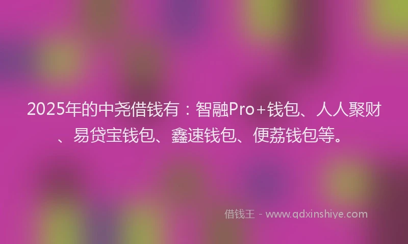 2025年的中尧借钱有：智融Pro+钱包、人人聚财、易贷宝钱包、鑫速钱包、便荔钱包等。