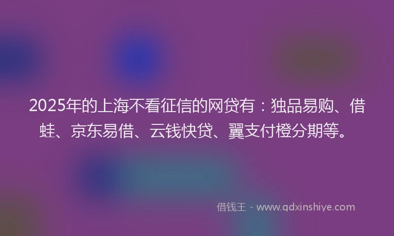 2025年的上海不看征信的网贷有：独品易购、借蛙、京东易借、云钱快贷、翼支付橙分期等。