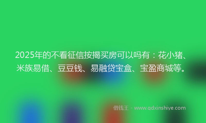 2025年的不看征信按揭买房可以吗有：花小猪、米族易借、豆豆钱、易融贷宝盒、宝盈商城等。