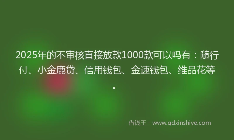 2025年的不审核直接放款1000款可以吗有：随行付、小金鹿贷、信用钱包、金速钱包、维品花等。