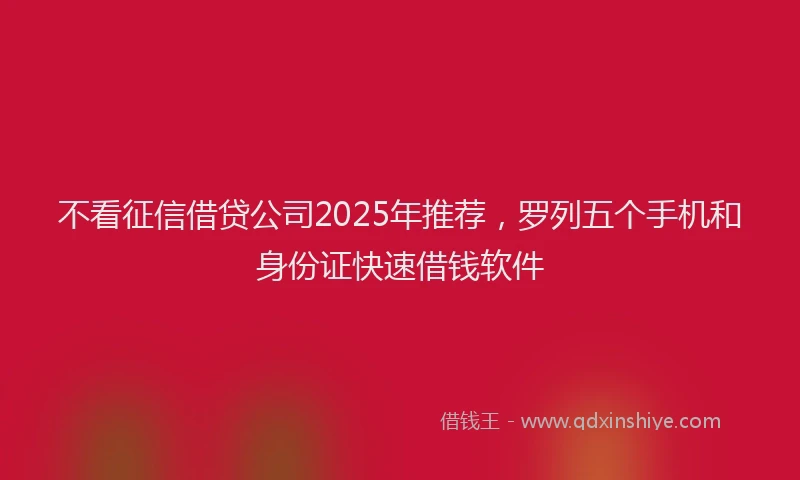 不看征信借贷公司2025年推荐，罗列五个手机和身份证快速借钱软件