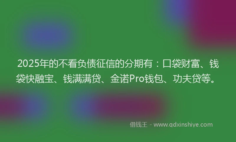 2025年的不看负债征信的分期有：口袋财富、钱袋快融宝、钱满满贷、金诺Pro钱包、功夫贷等。